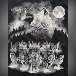 Vintage Y2K‎ Coyote Howling Graphic Black T-Shirt Size XL Grunge Faded Wolf